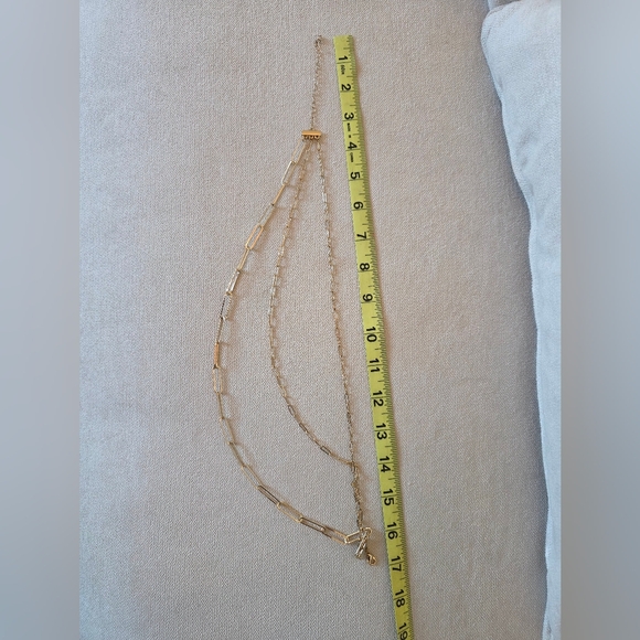 Gold Tone Layered Paperclip Chain Necklace Adjustable - Picture 3 of 5